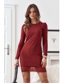 Fitted dress with basic lace, burgundy FG564 - Online store - Boutique